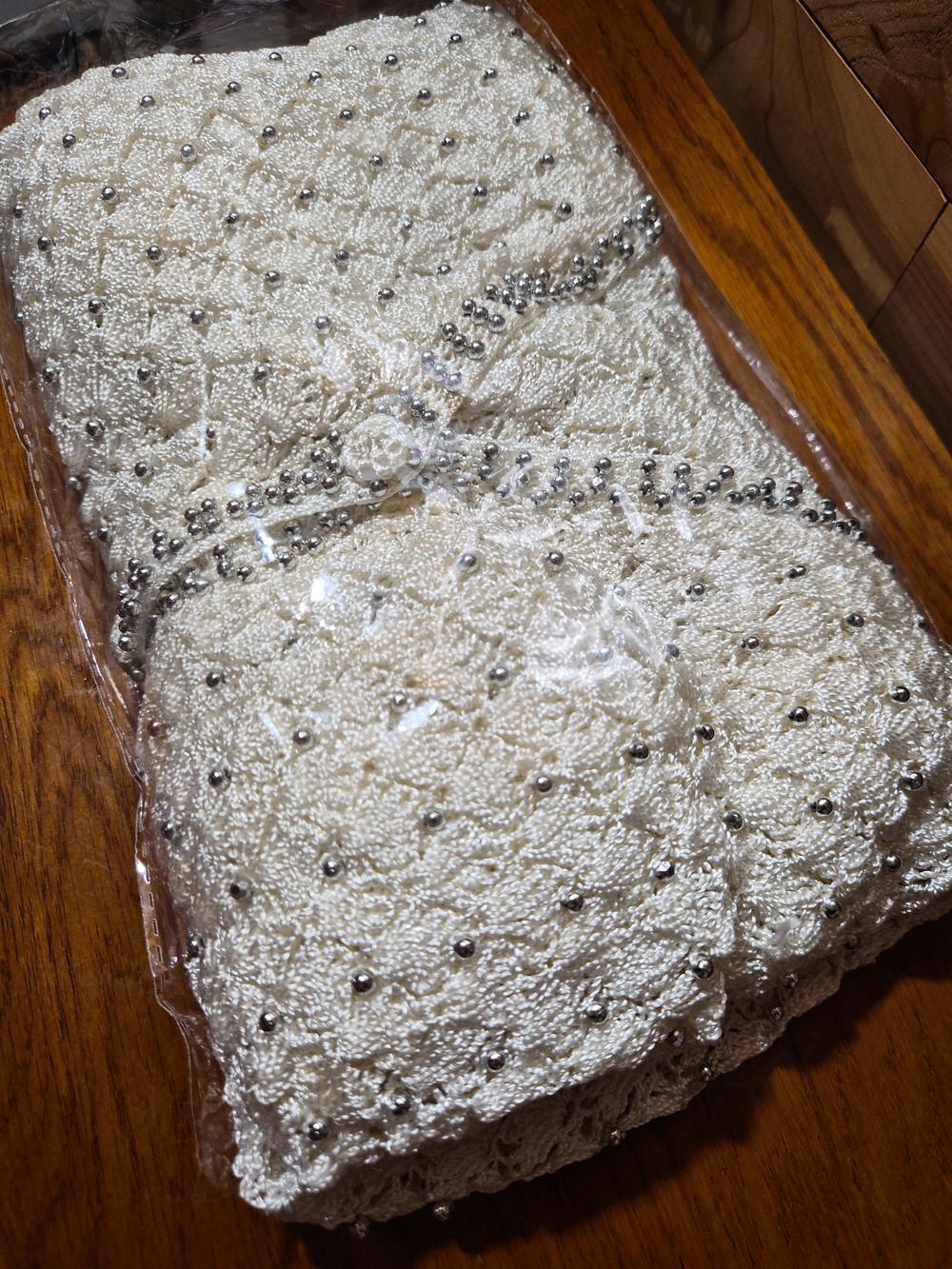 Gant Cream Crochet V-Neck Top with Silver Bead Accents